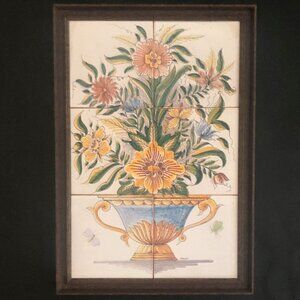 Delft 6 Tile Tableau of "Flowers In Vase" Framed Polychrome Tiles by WestRaven
